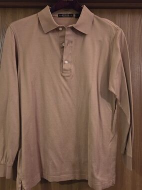 Carnoustie Men's Brown Mercerized Cotton Long Sleeve Polo Shirt Size M